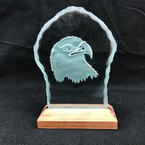 Bald Eagle Glass Art Sandblasted Etched Sculpture 3D Artisan Made 9 X 8